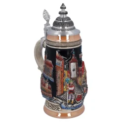 Käthe Wohlfahrt Bierkruge<Bierkrug Mit Zinndeckel "Rothenburg", Schwarz, 0,25L