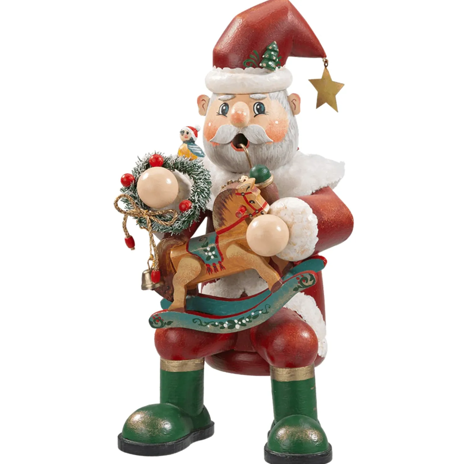 Käthes Original Räuchermänner<Holzknoddl "Weihnachtsmann Mit Schaukelpferd"